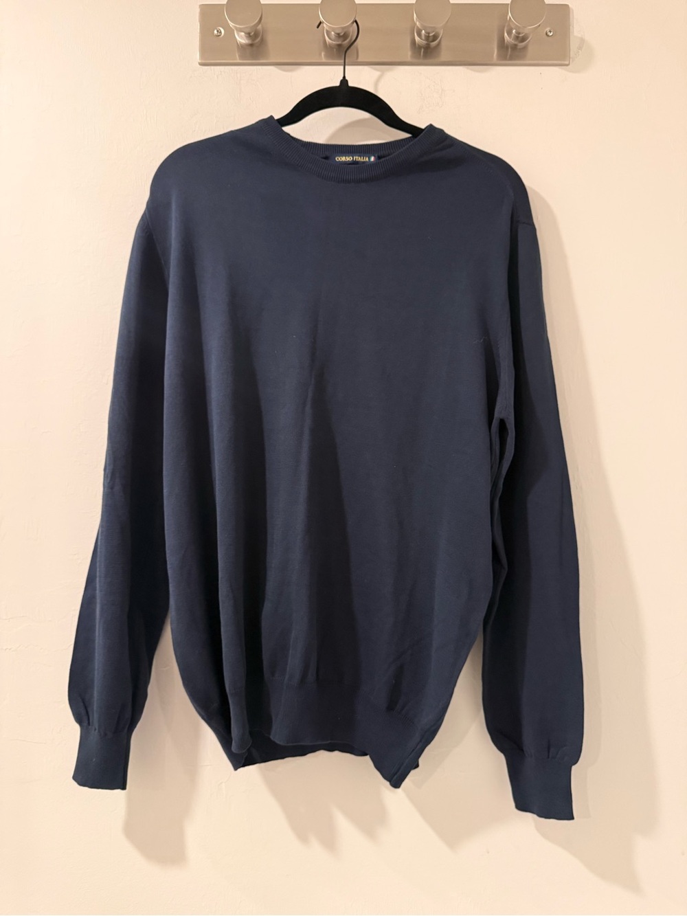 Corso Italia Men’s Navy Crewneck Sweater XXL 56 Elbow Patch NWT Italian Style